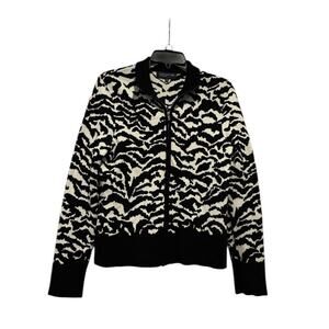 Women’s Jones New York Black & White Zebra Print Zippered Cardigan: Size M